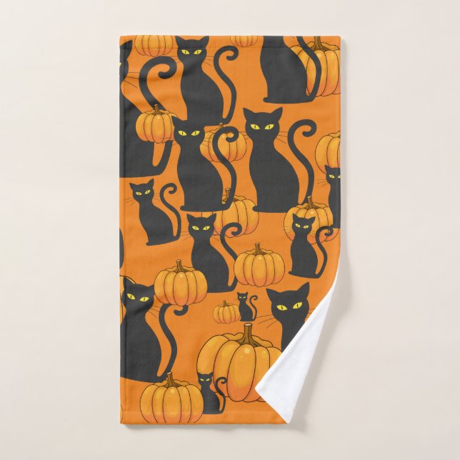 Halloween Chat noir Citrouille amusant (Serviette à main)