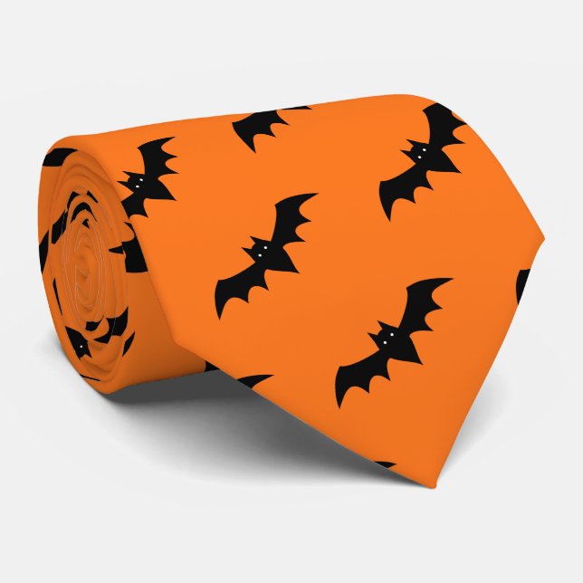 Halloween chauves-souris orange Motif noir Cravate (Roulé)