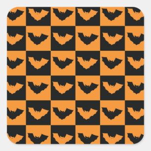 Halloween Checkers Pattern with Bats Square Sticker
