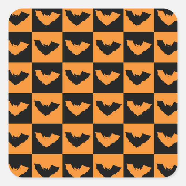Halloween Checkers Pattern with Bats Square Sticker (Front)