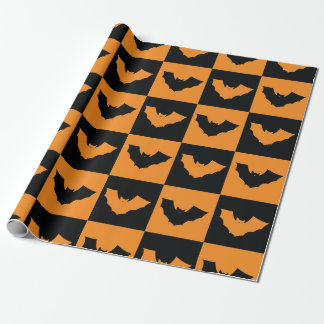 Halloween Checkers Pattern with Bats Wrapping Paper
