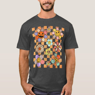 Halloween Chequered Grunge Happy Face Pumpkin Groo T-Shirt