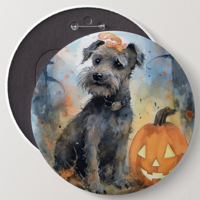 Halloween Chesapeake Bay Terrier With Pumpkins 6 Inch Round Button (Front & Back)