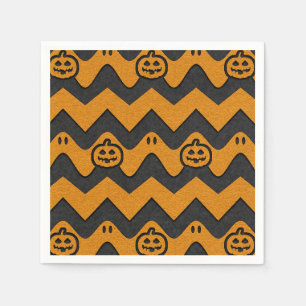 Halloween Chevron Pattern with Ghosts and Pumpkins Napkin