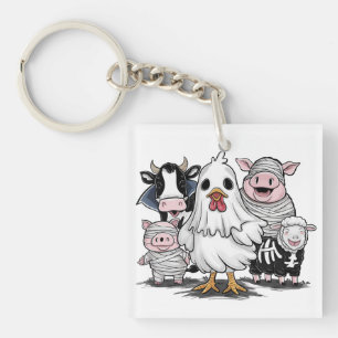 Halloween Chicken #13 Digital Art Keychain