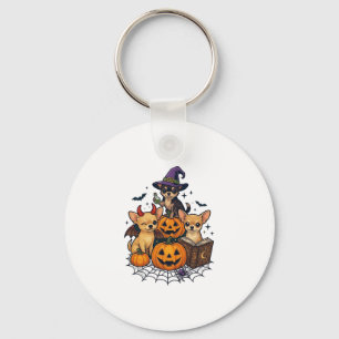Halloween Chihuahua Dogs Pumpkins Witch Hat Spell Keychain