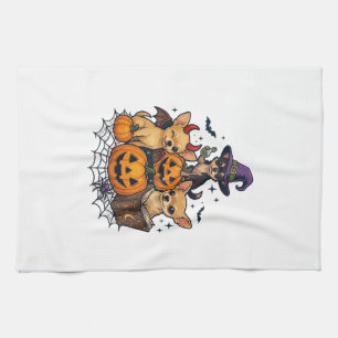 Halloween Chihuahua Dogs Pumpkins Witch Hat Spell Kitchen Towel