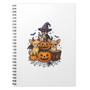 Halloween Chihuahua Dogs Pumpkins Witch Hat Spell Notebook