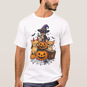 Halloween Chihuahua Dogs Pumpkins Witch Hat Spell  T-Shirt