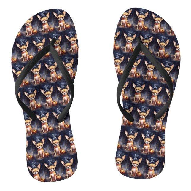 Halloween chihuahua With Pumpkins Scary Flip Flops (Footbed)