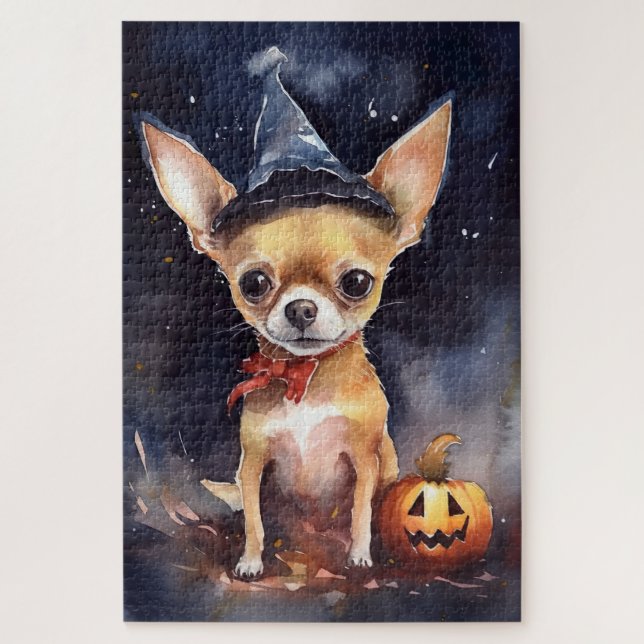 Halloween chihuahua With Pumpkins Scary Jigsaw Puzzle (Vertical)