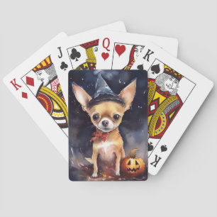 Halloween chihuahua With Pumpkins Scary Playing Cards