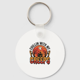 Halloween Chillin With My Creeps Vintage T-Shirt D Keychain