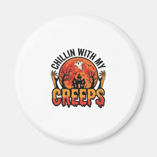 Halloween Chillin With My Creeps Vintage T-Shirt D Magnet