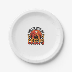 Halloween Chillin With My Creeps Vintage T-Shirt D Paper Plate