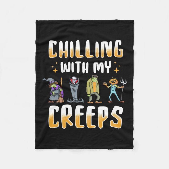 Halloween Chilling With Creeps Fleece Blanket (Front)