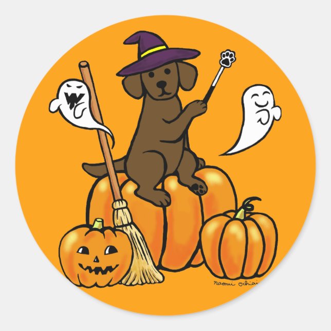 Halloween Chocolate Labrador Cartoon 2 Classic Round Sticker (Front)