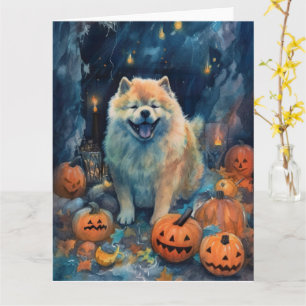 Halloween Chow Chow With Pumpkins Scary  Card