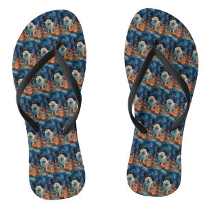 Halloween Chow Chow With Pumpkins Scary  Flip Flops