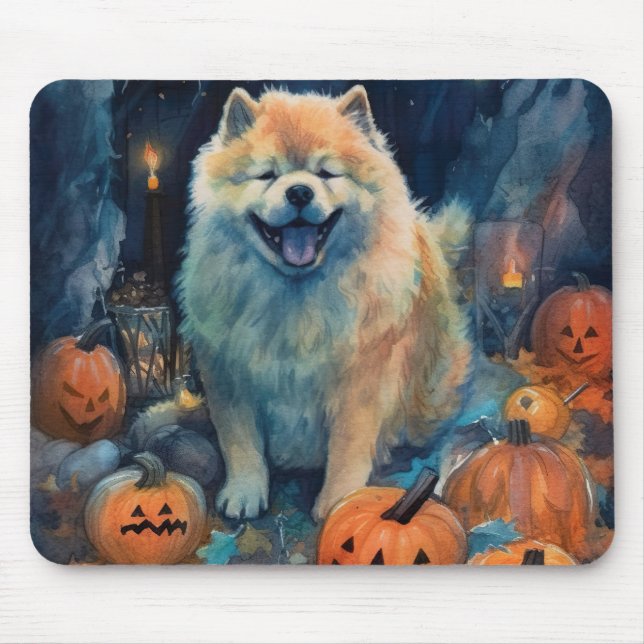 Halloween Chow Chow With Pumpkins Scary  Mouse Pad (Front)