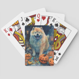 Halloween Chow Chow With Pumpkins Scary  Playing Cards