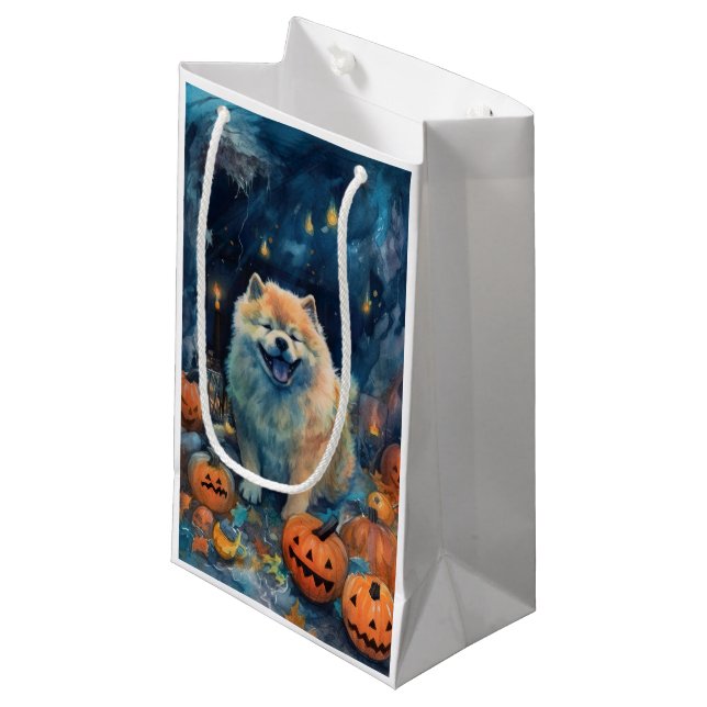 Halloween Chow Chow With Pumpkins Scary  Small Gift Bag (Front Angled)