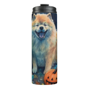 Halloween Chow Chow With Pumpkins Scary Thermal Tumbler