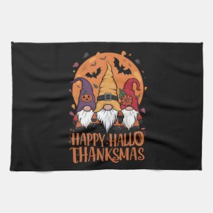 Halloween Christmas Happy HalloThanksMas Gnomes Kitchen Towel