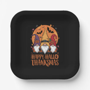 Halloween Christmas Happy HalloThanksMas Gnomes Paper Plate