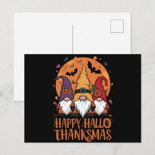 Halloween Christmas Happy HalloThanksMas Gnomes Postcard