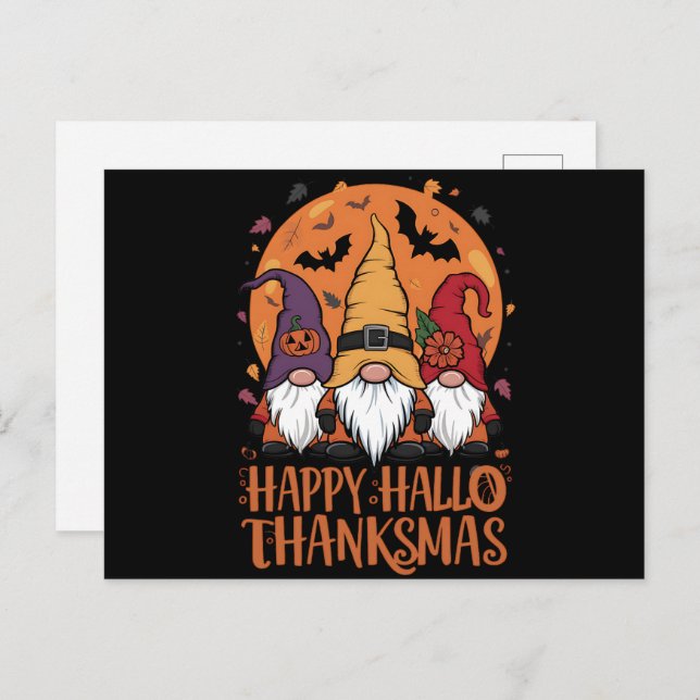 Halloween Christmas Happy HalloThanksMas Gnomes Postcard (Front/Back)