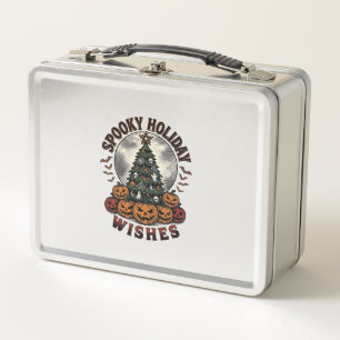 Halloween Christmas Shirt Vintage Pumpkin Tree_1 Metal Lunch Box