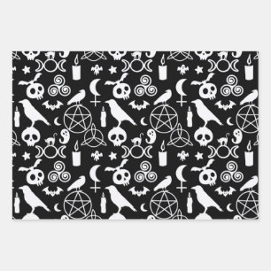 Halloween Christmas Witchy Occult Gothic Pattern  Wrapping Paper Sheet