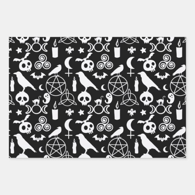Halloween Christmas Witchy Occult Gothic Pattern  Wrapping Paper Sheet (Front)