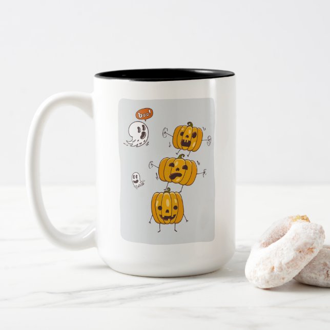 Halloween Citrouilles et Fantômes Mug (Avec donut)