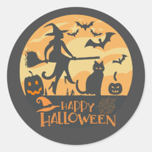 Halloween City and black Cats Classic Round Sticker