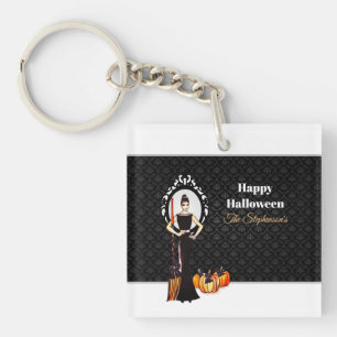 Halloween Classic Elegant Long Black Dress Canvas Keychain
