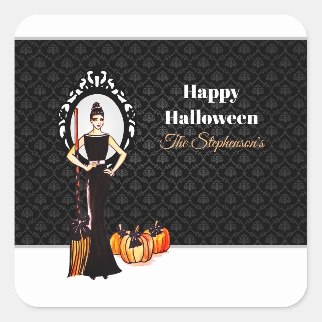 Halloween Classic Elegant Long Black Dress Canvas  Square Sticker (Front)
