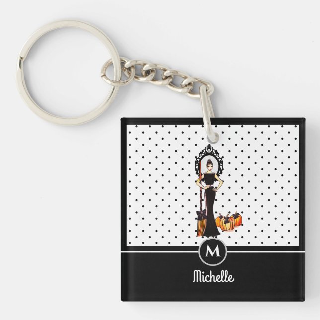 Halloween Classic Elegant Long Black Dress Fashion Keychain (Front)