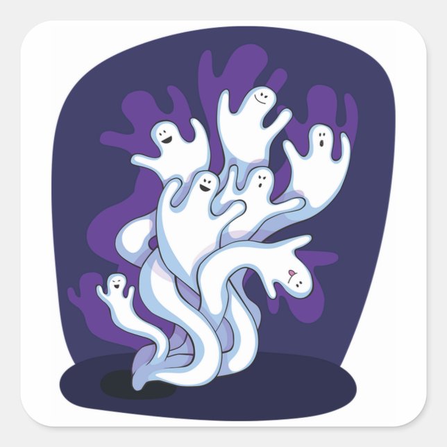 Halloween Classic Round Sticker/Cute Ghost Square Sticker (Front)