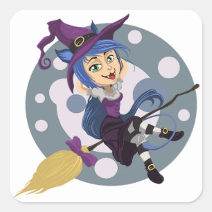 Halloween Classic Round Sticker/Cute Witch Square Sticker
