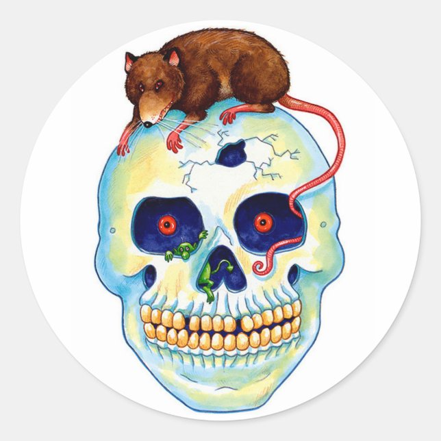 Halloween Classic Round Sticker/Skeleton and Rat Sticker (Front)