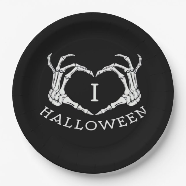Halloween! Classic - Skeleton Hands Heart Paper Plate (Front)