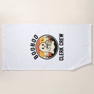 Halloween Clerk BooBoo Ghost Crew Vintage_1 Beach Towel