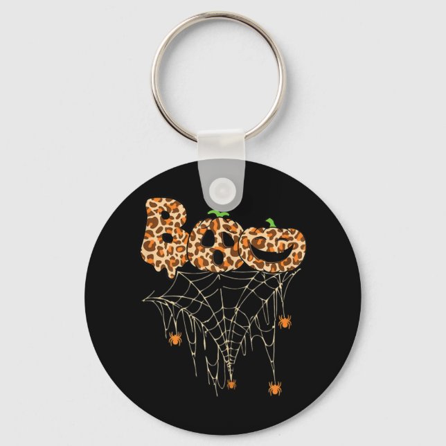 Halloween Clothes Spider Web Fall Pumpkin Cheetah  Keychain (Front)