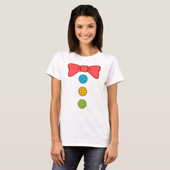 Halloween Clown Costume Bow Tie and Buttons T-Shirt (Front Full)