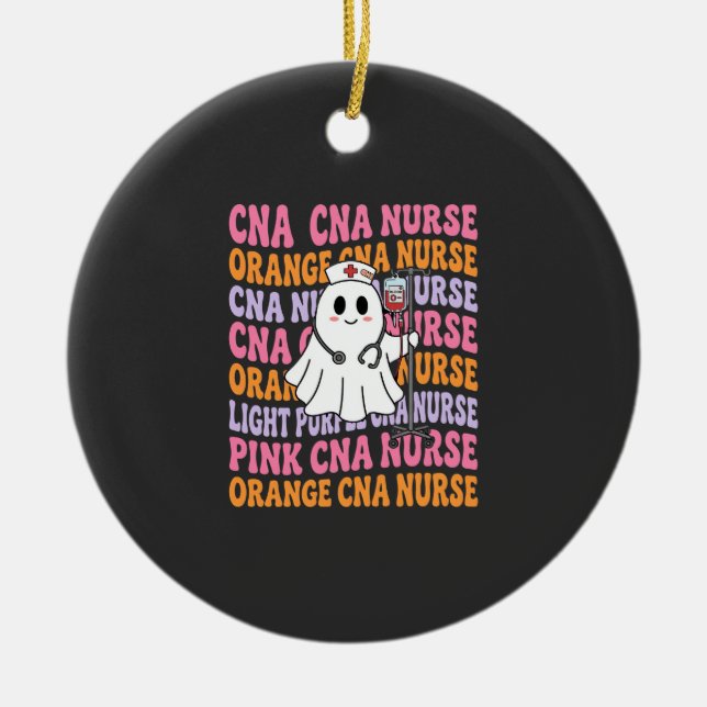 Halloween CNA Nurse Ghost Design Ceramic Ornament (Front)
