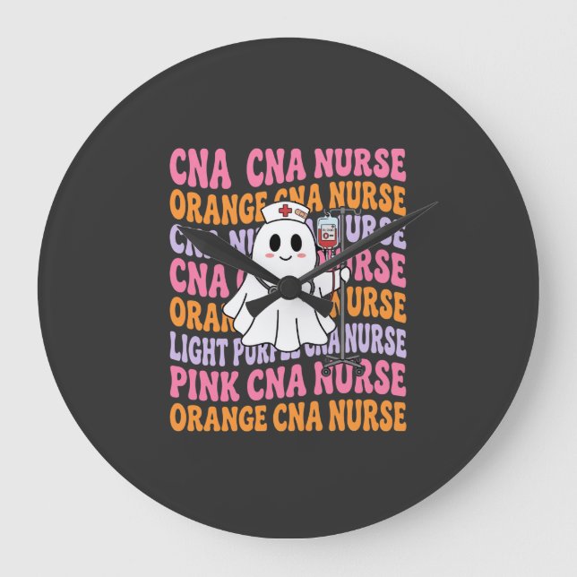 Halloween CNA Nurse Ghost Design Large Clock (Front)