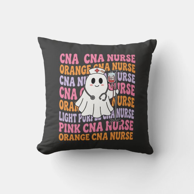 Halloween CNA Nurse Ghost Design Throw Pillow (Front)