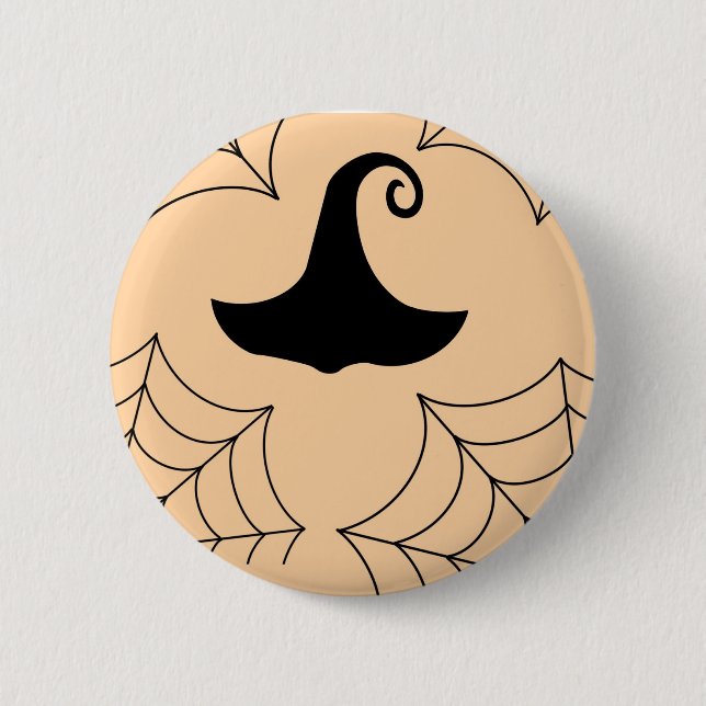 Halloween cobweb witches hat badge 2 inch round button (Front)